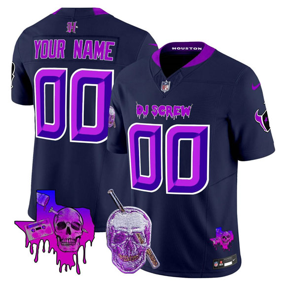 Men's Navy Houston Texans Active Player Custom 2026 F.U.S.E. DJ Screw Vapor Limited Stitched Football Jersey
